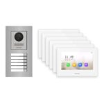 Hikvision 2-Draht-IP Video-Türsprechanlage 6-Familienhaus – Komplett-Set Edelstahl, Monitor weiss, Unterputz – Türstation und Innenstation