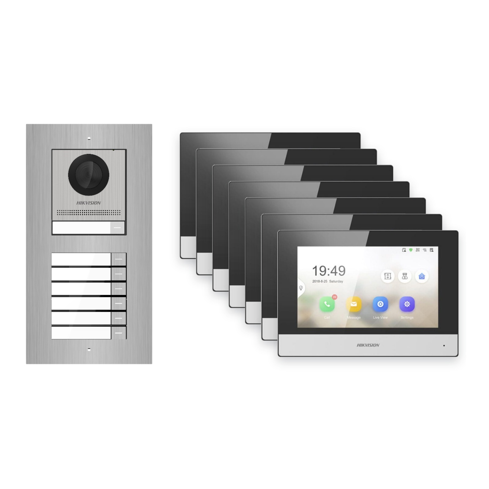 Hikvision 2-Draht-IP Video-Türsprechanlage 7-Familienhaus – Komplett-Set Edelstahl, Monitor schwarz, Unterputz Hikvision 2-Draht-IP Video-Türsprechanlage 7-Familienhaus – Komplett-Set Edelstahl, Monitor schwarz, Unterputz – Türstation und Innenstation