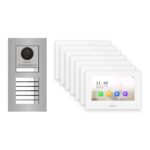 Hikvision 2-Draht-IP Video-Türsprechanlage 7-Familienhaus – Komplett-Set Edelstahl, Monitor weiss, Unterputz – Türstation und Innenstation