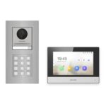 Hikvision 2-Draht-IP Video-Türsprechanlage Einfamilienhaus – Komplett-Set mit Zahlencode, Monitor schwarz, Unterputz – Türstation und Innenstation