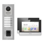 Hikvision 2-Draht-IP Video-Türsprechanlage 2-Familienhaus – Komplett-Set mit Fingerprint, Monitor schwarz – Türstation und Innenstation