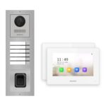 Hikvision 2-Draht-IP Video-Türsprechanlage 2-Familienhaus – Komplett-Set mit Fingerprint, Monitor weiss – Türstation und Innenstation