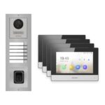 Hikvision 2-Draht-IP Video-Türsprechanlage 4-Familienhaus – Komplett-Set mit Fingerprint, Monitor schwarz – Türstation und Innenstation