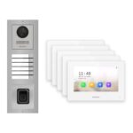 Hikvision 2-Draht-IP Video-Türsprechanlage 5-Familienhaus – Komplett-Set mit Fingerprint, Monitor weiss – Türstation und Innenstation