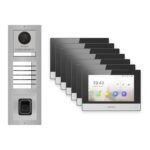 Hikvision 2-Draht-IP Video-Türsprechanlage 7-Familienhaus – Komplett-Set mit Fingerprint, Monitor schwarz – Türstation und Innenstation