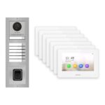 Hikvision 2-Draht-IP Video-Türsprechanlage 7-Familienhaus – Komplett-Set mit Fingerprint, Monitor weiss – Türstation und Innenstation