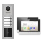 Hikvision 2-Draht-IP Video-Türsprechanlage 2-Familienhaus – Komplett-Set mit Kartenleser, Monitor schwarz – Türstation und Innenstation