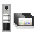 Hikvision 2-Draht-IP Video-Türsprechanlage 3-Familienhaus – Komplett-Set mit Kartenleser, Monitor schwarz – Türstation und Innenstation