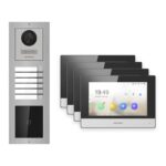 Hikvision 2-Draht-IP Video-Türsprechanlage 4-Familienhaus – Komplett-Set mit Kartenleser, Monitor schwarz – Türstation und Innenstation