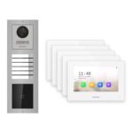 Hikvision 2-Draht-IP Video-Türsprechanlage 5-Familienhaus – Komplett-Set mit Kartenleser, Monitor weiss – Türstation und Innenstation