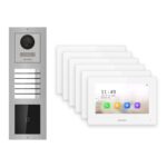 Hikvision 2-Draht-IP Video-Türsprechanlage 6-Familienhaus – Komplett-Set mit Kartenleser, Monitor weiss – Türstation und Innenstation