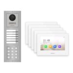 Hikvision 2-Draht-IP Video-Türsprechanlage 5-Familienhaus – Komplett-Set mit Zahlencode, Monitor weiss – Türstation und Innenstation