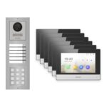 Hikvision 2-Draht-IP Video-Türsprechanlage 6-Familienhaus – Komplett-Set mit Zahlencode, Monitor schwarz – Türstation und Innenstation