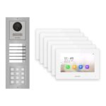 Hikvision 2-Draht-IP Video-Türsprechanlage 6-Familienhaus – Komplett-Set mit Zahlencode, Monitor weiss – Türstation und Innenstation