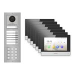 Hikvision 2-Draht-IP Video-Türsprechanlage 7-Familienhaus – Komplett-Set mit Zahlencode, Monitor schwarz – Türstation und Innenstation