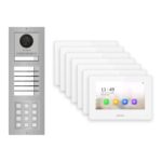 Hikvision 2-Draht-IP Video-Türsprechanlage 7-Familienhaus – Komplett-Set mit Zahlencode, Monitor weiss – Türstation und Innenstation