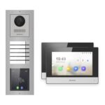 Hikvision 2-Draht-IP Video-Türsprechanlage 2-Familienhaus – Komplett-Set mit Touch-Display, Monitor schwarz – Türstation und Innenstation