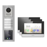 Hikvision 2-Draht-IP Video-Türsprechanlage 3-Familienhaus – Komplett-Set mit Touch-Display, Monitor schwarz – Türstation und Innenstation