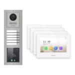 Hikvision 2-Draht-IP Video-Türsprechanlage 4-Familienhaus – Komplett-Set mit Touch-Display, Monitor weiss – Türstation und Innenstation