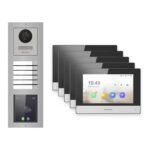 Hikvision 2-Draht-IP Video-Türsprechanlage 5-Familienhaus – Komplett-Set mit Touch-Display, Monitor schwarz – Türstation und Innenstation