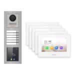 Hikvision 2-Draht-IP Video-Türsprechanlage 5-Familienhaus – Komplett-Set mit Touch-Display, Monitor weiss – Türstation und Innenstation