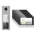 Hikvision 2-Draht-IP Video-Türsprechanlage 6-Familienhaus – Komplett-Set mit Touch-Display, Monitor schwarz – Türstation und Innenstation