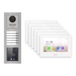 Hikvision 2-Draht-IP Video-Türsprechanlage 6-Familienhaus – Komplett-Set mit Touch-Display, Monitor weiss – Türstation und Innenstation
