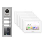 Hikvision 2-Draht-IP Video-Türsprechanlage 7-Familienhaus – Komplett-Set mit Touch-Display, Monitor weiss – Türstation und Innenstation