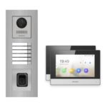 Hikvision 2-Draht-IP Video-Türsprechanlage 2-Familienhaus – Komplett-Set mit Fingerprint, Monitor schwarz, Unterputz – Türstation und Innenstation