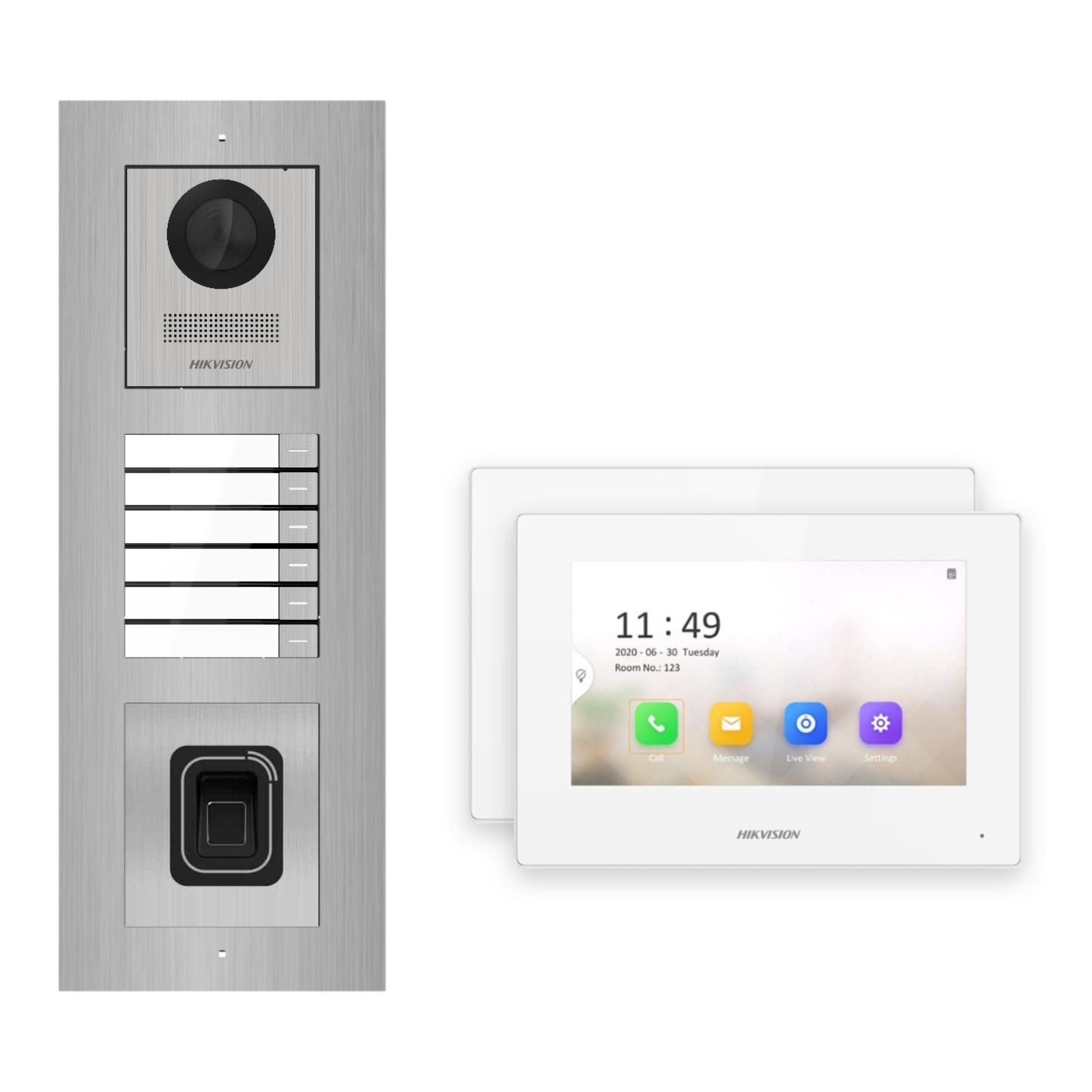 Hikvision 2-Draht-IP Video-Türsprechanlage 2-Familienhaus – Komplett-Set mit Fingerprint, Monitor weiss, Unterputz Hikvision 2-Draht-IP Video-Türsprechanlage 2-Familienhaus – Komplett-Set mit Fingerprint, Monitor weiss, Unterputz – Türstation und Innenstation