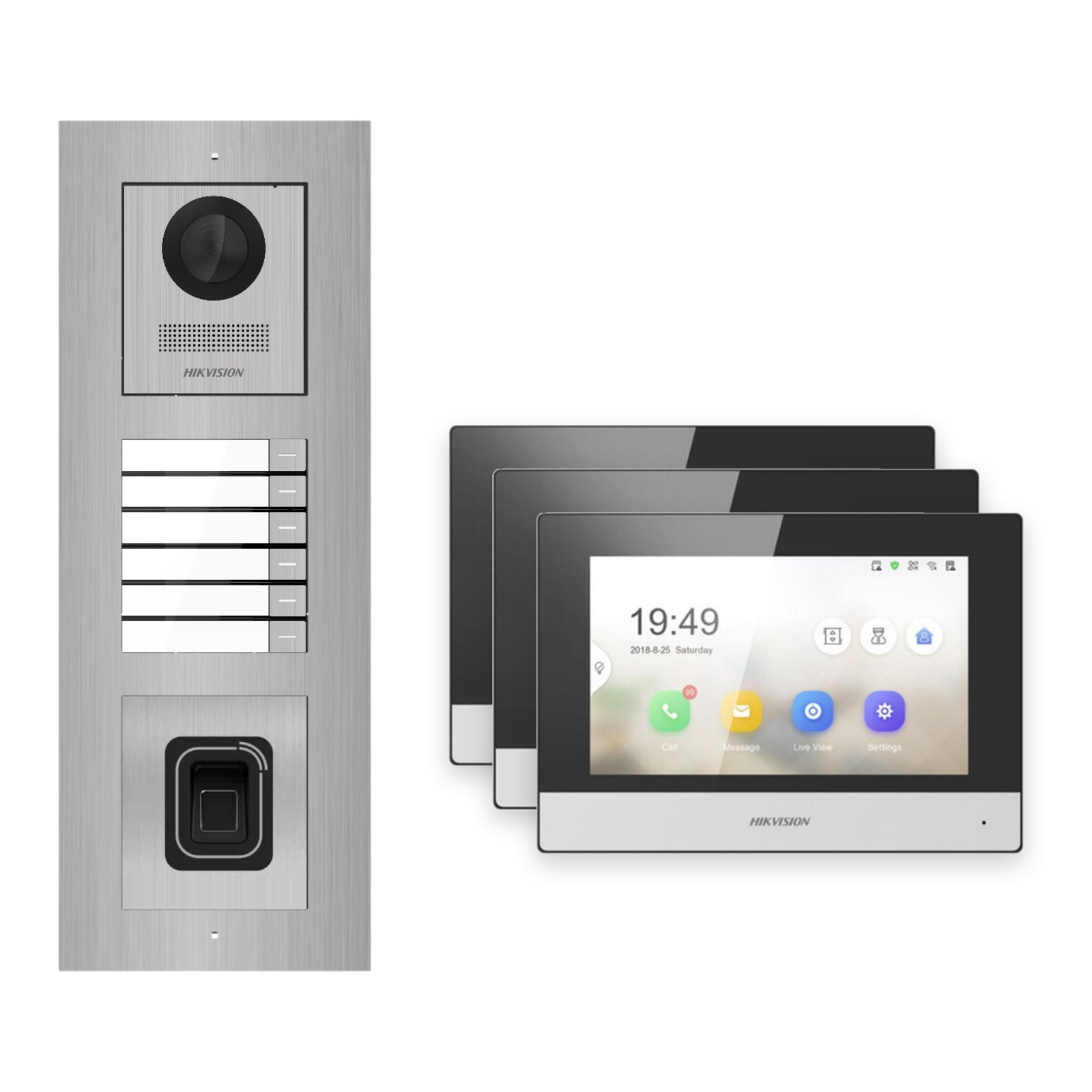 Hikvision 2-Draht-IP Video-Türsprechanlage 3-Familienhaus – Komplett-Set mit Fingerprint, Monitor schwarz, Unterputz Hikvision 2-Draht-IP Video-Türsprechanlage 3-Familienhaus – Komplett-Set mit Fingerprint, Monitor schwarz, Unterputz – Türstation und Innenstation