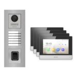 Hikvision 2-Draht-IP Video-Türsprechanlage 4-Familienhaus – Komplett-Set mit Fingerprint, Monitor schwarz, Unterputz – Türstation und Innenstation