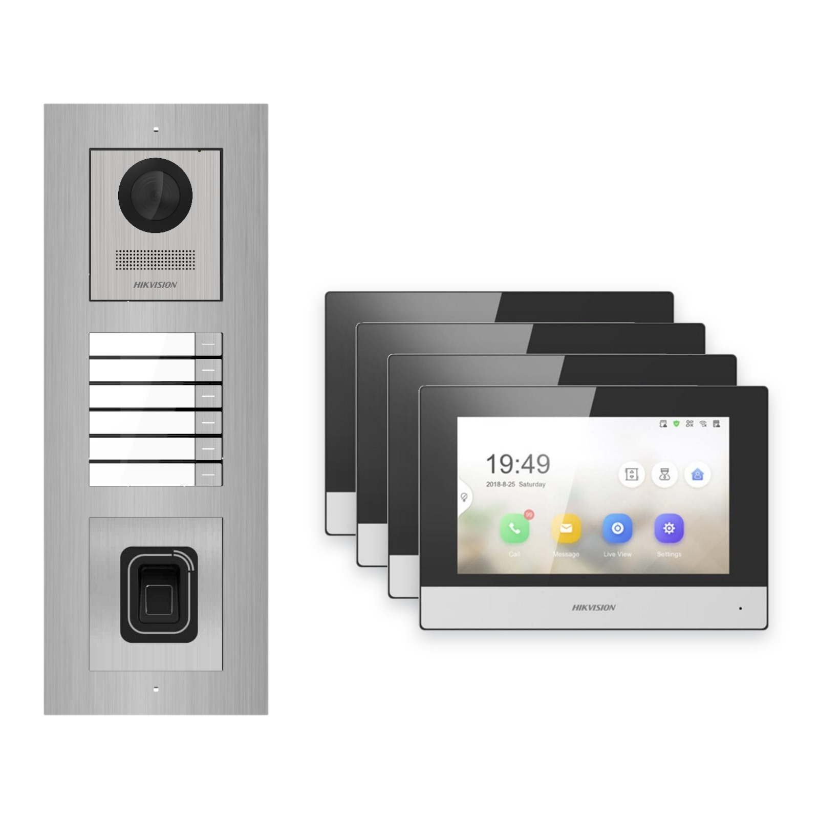 Hikvision 2-Draht-IP Video-Türsprechanlage 4-Familienhaus – Komplett-Set mit Fingerprint, Monitor schwarz, Unterputz Hikvision 2-Draht-IP Video-Türsprechanlage 4-Familienhaus – Komplett-Set mit Fingerprint, Monitor schwarz, Unterputz – Türstation und Innenstation