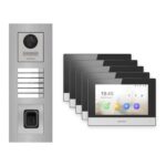Hikvision 2-Draht-IP Video-Türsprechanlage 5-Familienhaus – Komplett-Set mit Fingerprint, Monitor schwarz, Unterputz – Türstation und Innenstation