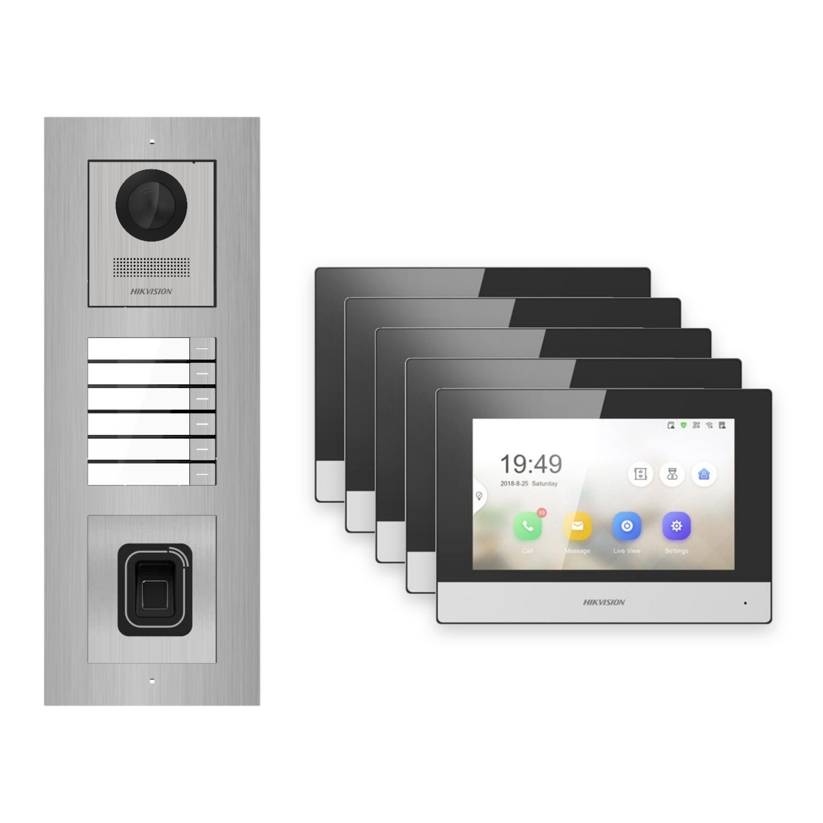 Hikvision 2-Draht-IP Video-Türsprechanlage 5-Familienhaus – Komplett-Set mit Fingerprint, Monitor schwarz, Unterputz Hikvision 2-Draht-IP Video-Türsprechanlage 5-Familienhaus – Komplett-Set mit Fingerprint, Monitor schwarz, Unterputz – Türstation und Innenstation