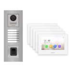 Hikvision 2-Draht-IP Video-Türsprechanlage 5-Familienhaus – Komplett-Set mit Fingerprint, Monitor weiss, Unterputz – Türstation und Innenstation