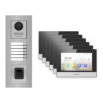 Hikvision 2-Draht-IP Video-Türsprechanlage 6-Familienhaus – Komplett-Set mit Fingerprint, Monitor schwarz, Unterputz – Türstation und Innenstation