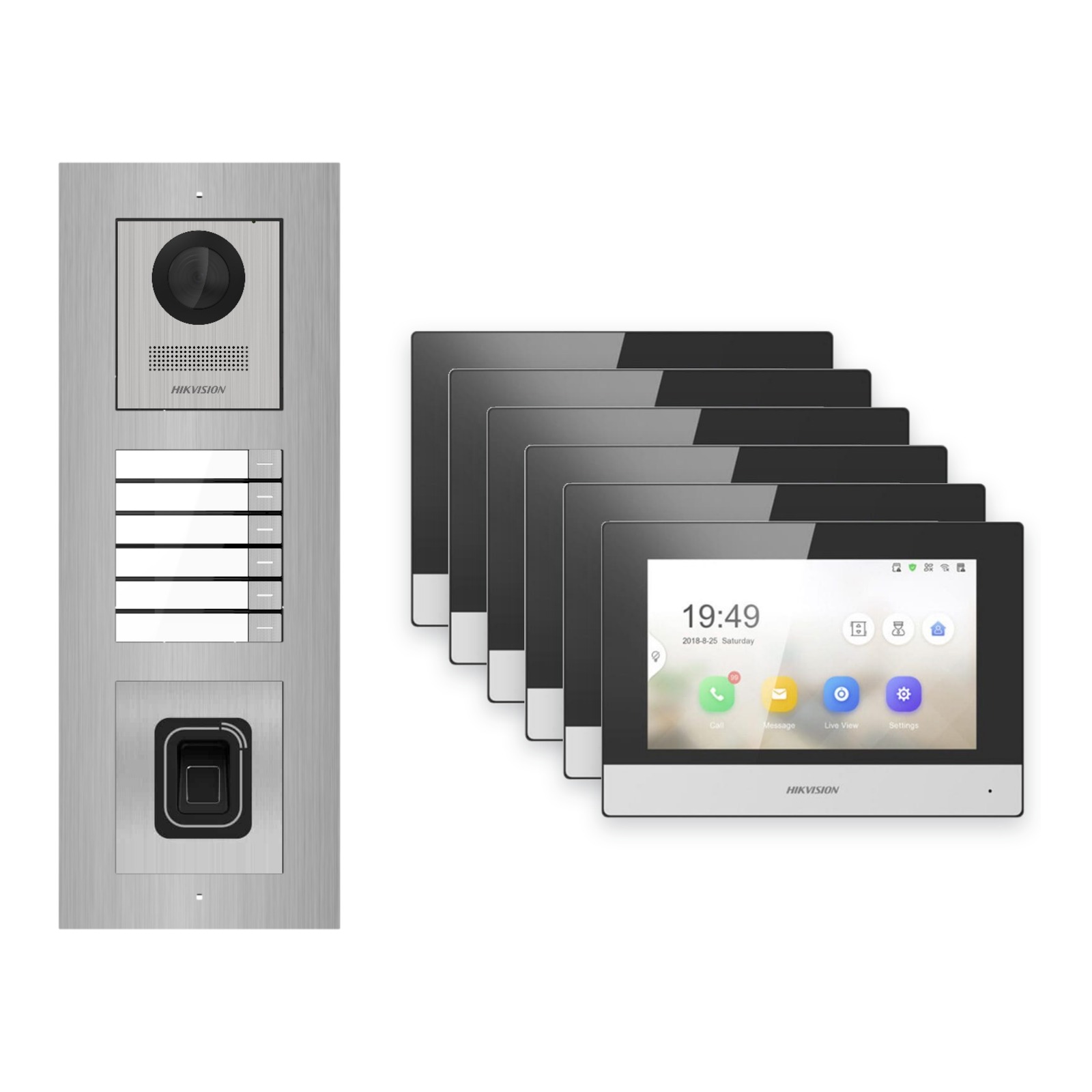 Hikvision 2-Draht-IP Video-Türsprechanlage 6-Familienhaus – Komplett-Set mit Fingerprint, Monitor schwarz, Unterputz Hikvision 2-Draht-IP Video-Türsprechanlage 6-Familienhaus – Komplett-Set mit Fingerprint, Monitor schwarz, Unterputz – Türstation und Innenstation