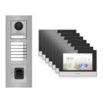 Hikvision 2-Draht-IP Video-Türsprechanlage 7-Familienhaus – Komplett-Set mit Fingerprint, Monitor schwarz, Unterputz – Türstation und Innenstation