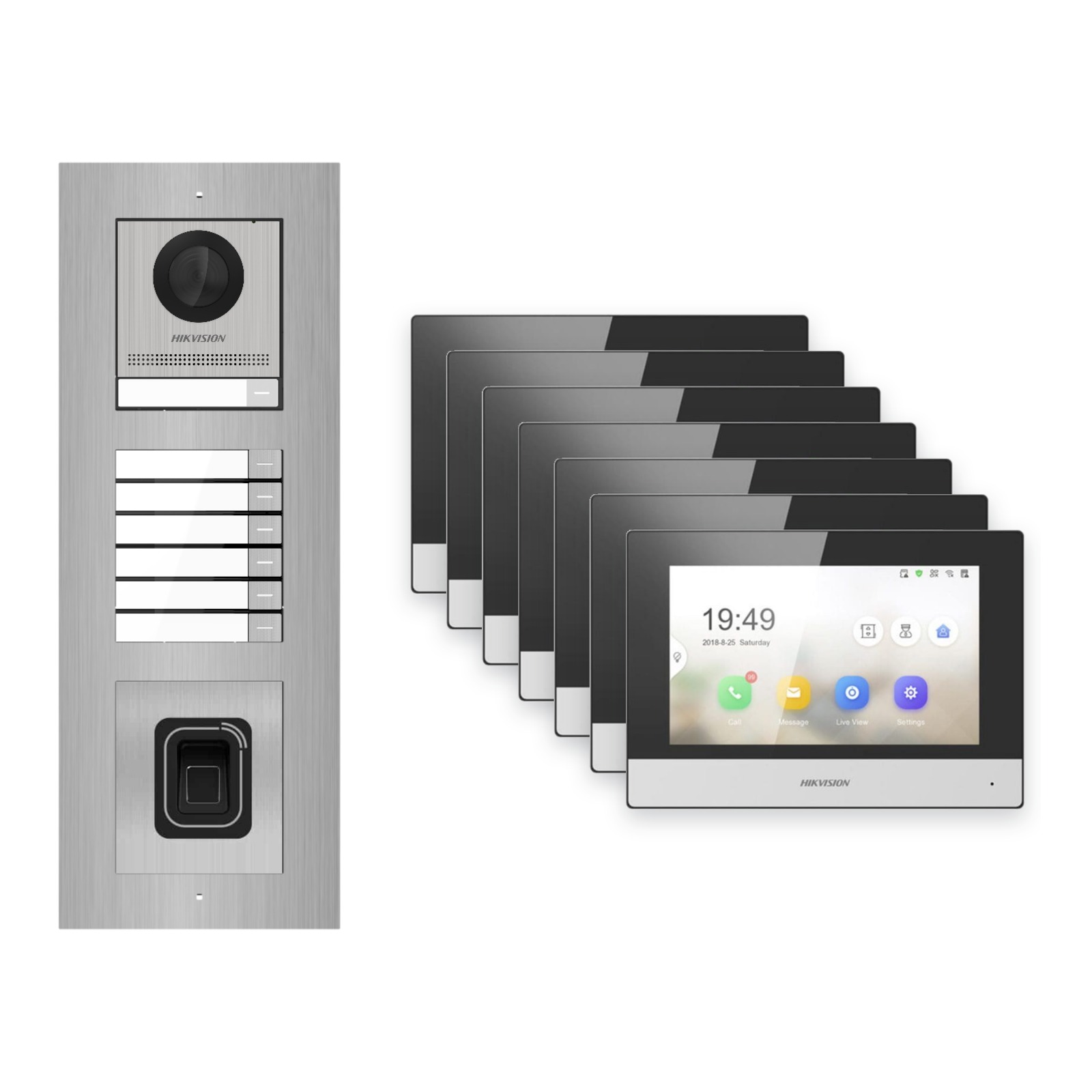 Hikvision 2-Draht-IP Video-Türsprechanlage 7-Familienhaus – Komplett-Set mit Fingerprint, Monitor schwarz, Unterputz Hikvision 2-Draht-IP Video-Türsprechanlage 7-Familienhaus – Komplett-Set mit Fingerprint, Monitor schwarz, Unterputz – Türstation und Innenstation