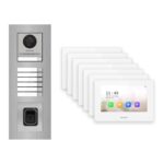 Hikvision 2-Draht-IP Video-Türsprechanlage 7-Familienhaus – Komplett-Set mit Fingerprint, Monitor weiss, Unterputz – Türstation und Innenstation
