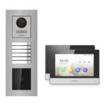 Hikvision 2-Draht-IP Video-Türsprechanlage 2-Familienhaus – Komplett-Set mit Kartenleser, Monitor schwarz, Unterputz – Türstation und Innenstation