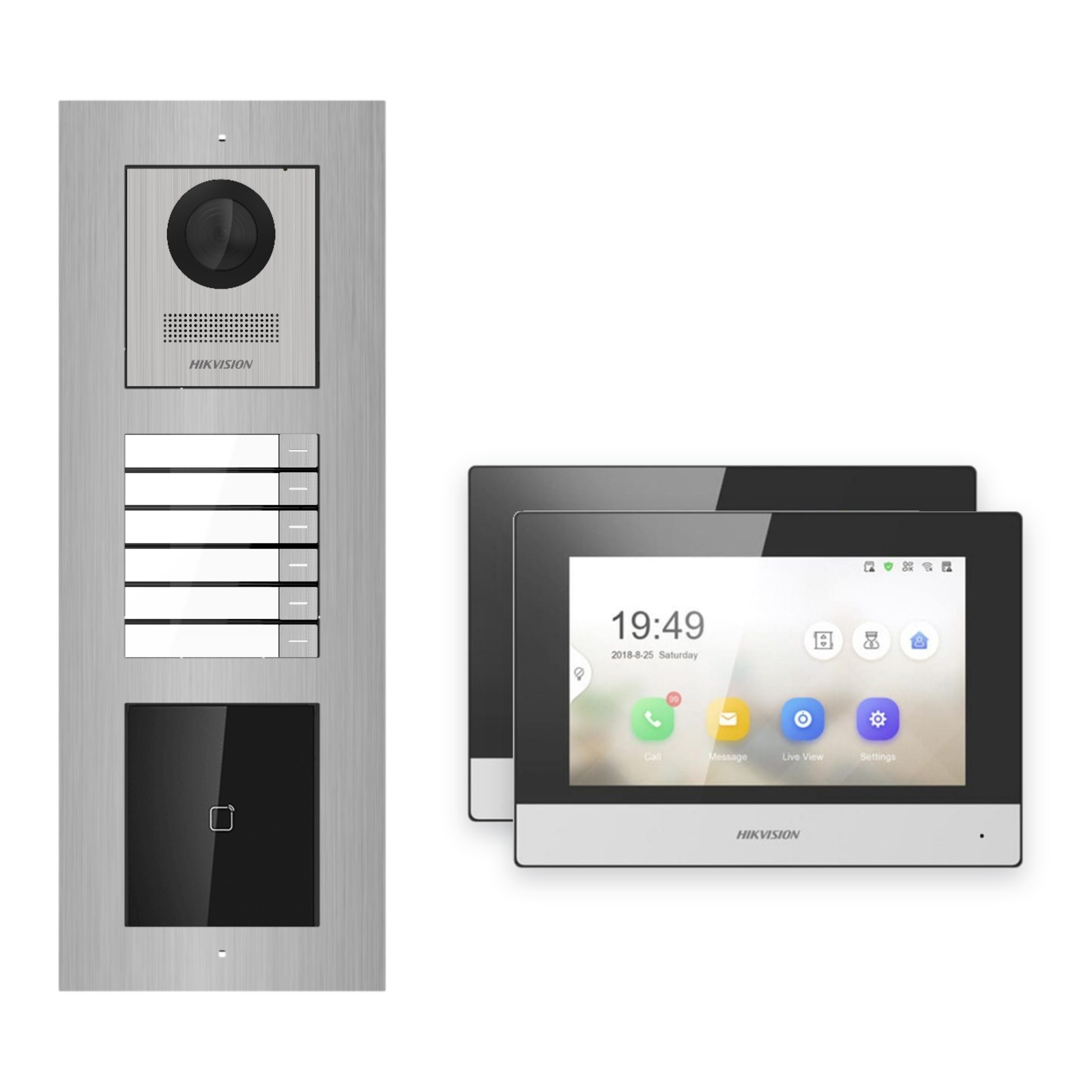 Hikvision 2-Draht-IP Video-Türsprechanlage 2-Familienhaus – Komplett-Set mit Kartenleser, Monitor schwarz, Unterputz Hikvision 2-Draht-IP Video-Türsprechanlage 2-Familienhaus – Komplett-Set mit Kartenleser, Monitor schwarz, Unterputz – Türstation und Innenstation