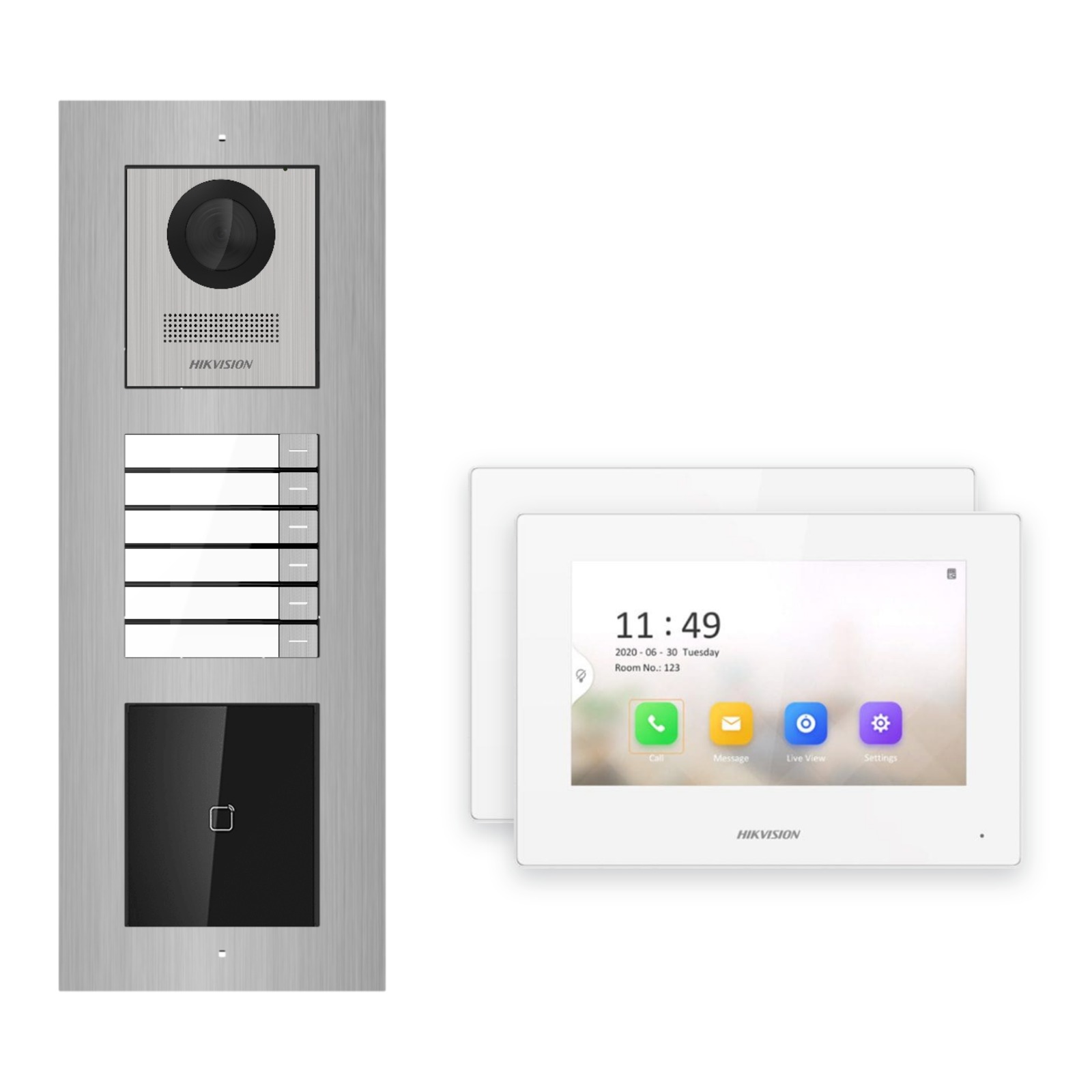 Hikvision 2-Draht-IP Video-Türsprechanlage 2-Familienhaus – Komplett-Set mit Kartenleser, Monitor weiss, Unterputz Hikvision 2-Draht-IP Video-Türsprechanlage 2-Familienhaus – Komplett-Set mit Kartenleser, Monitor weiss, Unterputz – Türstation und Innenstation