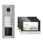 Hikvision 2-Draht-IP Video-Türsprechanlage 3-Familienhaus – Komplett-Set mit Kartenleser, Monitor schwarz, Unterputz – Türstation und Innenstation