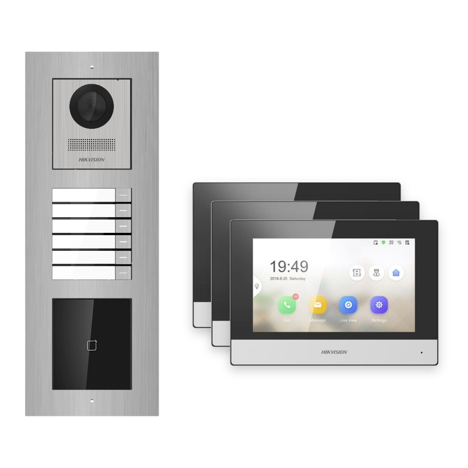 Hikvision 2-Draht-IP Video-Türsprechanlage 3-Familienhaus – Komplett-Set mit Kartenleser, Monitor schwarz, Unterputz Hikvision 2-Draht-IP Video-Türsprechanlage 3-Familienhaus – Komplett-Set mit Kartenleser, Monitor schwarz, Unterputz – Türstation und Innenstation