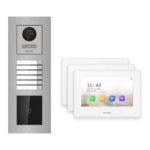 Hikvision 2-Draht-IP Video-Türsprechanlage 3-Familienhaus – Komplett-Set mit Kartenleser, Monitor weiss, Unterputz – Türstation und Innenstation