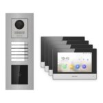 Hikvision 2-Draht-IP Video-Türsprechanlage 4-Familienhaus – Komplett-Set mit Kartenleser, Monitor schwarz, Unterputz – Türstation und Innenstation