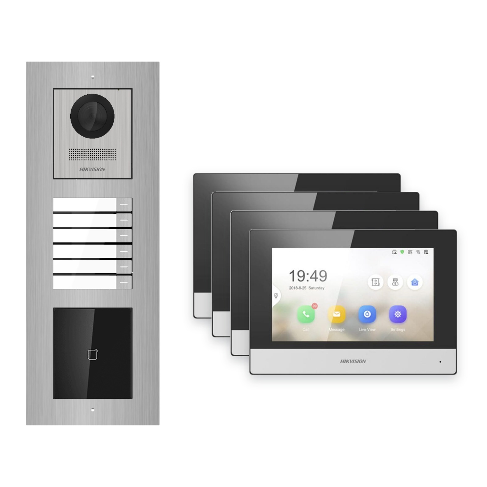 Hikvision 2-Draht-IP Video-Türsprechanlage 4-Familienhaus – Komplett-Set mit Kartenleser, Monitor schwarz, Unterputz Hikvision 2-Draht-IP Video-Türsprechanlage 4-Familienhaus – Komplett-Set mit Kartenleser, Monitor schwarz, Unterputz – Türstation und Innenstation