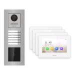 Hikvision 2-Draht-IP Video-Türsprechanlage 4-Familienhaus – Komplett-Set mit Kartenleser, Monitor weiss, Unterputz – Türstation und Innenstation